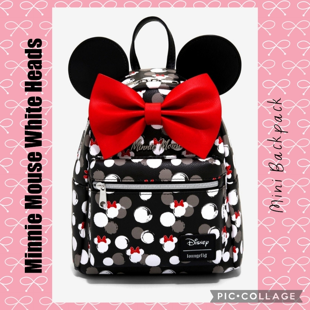 LOUNGEFLY Minnie Mouse White Heads Mini Backpack